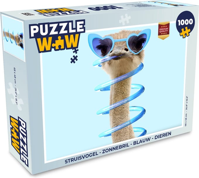 Puzzel Struisvogel - Zonnebril - Blauw - Dieren - Legpuzzel - Puzzel 1000 stukjes volwassenen