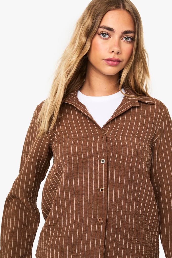 boohoo Dames Gestreept shirt & shortset | Chocolate | Maat: 8