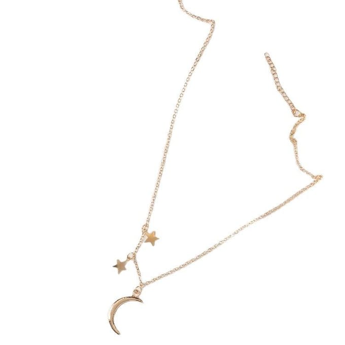 Mode, Romantisch Koppel, Metalen Maan, Ster Combinatie Sleutelbeenketting Korte Ketting beige