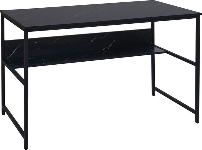 Bureau MCW-K80, bureau computer bureau werkblad, metaal MDF 120x60cm ~ marmer look zwart