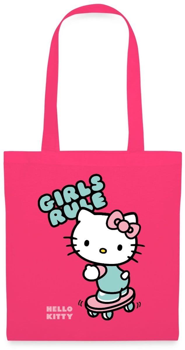 Hello Kitty Op Een Skateboard Met Girls Rules Tas Van Stof Schoudertas