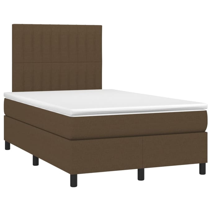 vidaXL - Boxspring - met - matras - en - LED - stof - donkerbruin - 120x200 - cm