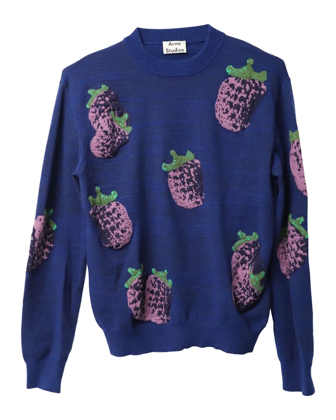Acne Studio Koray Fruit-Jacquard Trui in Blauw Acryl
