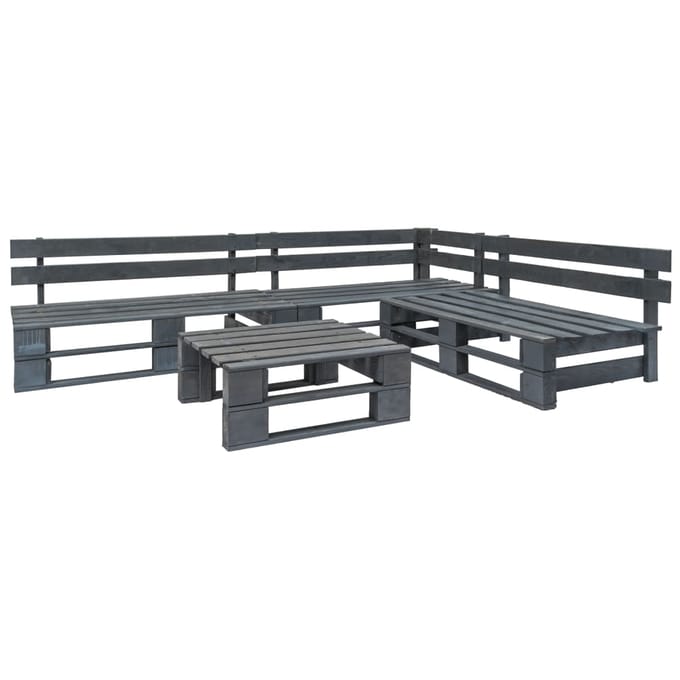 vidaXL - 4-delige - Loungeset - pallet - hout - grijs