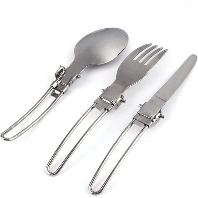 Ensemble de couverts pliants portables en acier inoxydable pour camping, pique-nique, couteau, fourchette, cuillère, sac gray