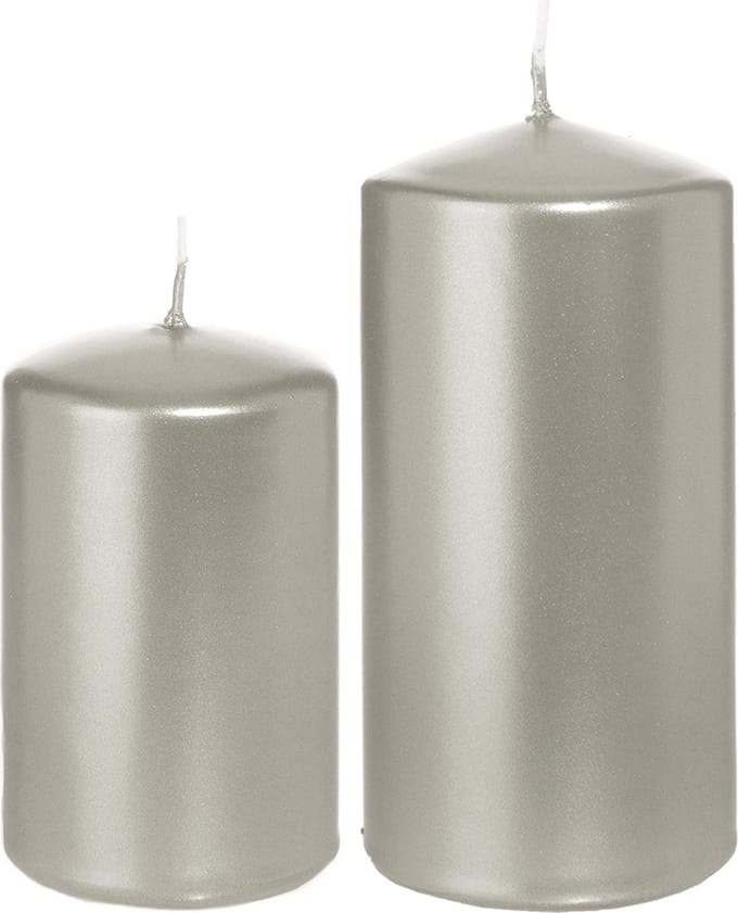 Trend Candles - Cilinder Stompkaarsen set 6x stuks zilver 8 en 12 cm