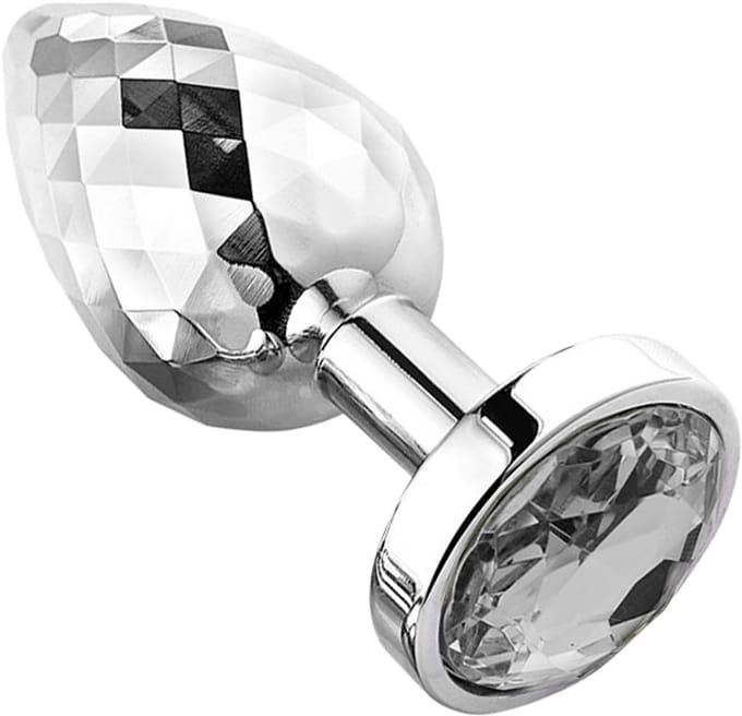 PLGZ - Diamond Facets Anaal Plug - Zilver met Transparante Siersteen