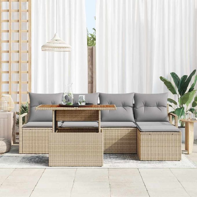 vidaXL - Tuinbank - Set - 6 - st - Beige - poly - rattan
