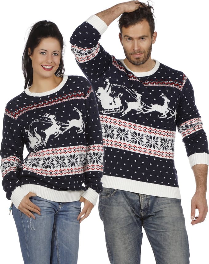 Kersttrui blauw met slee - Maat M