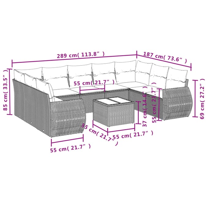 vidaXL - 10-delige - Loungeset - met - kussens - poly - rattan - bruin