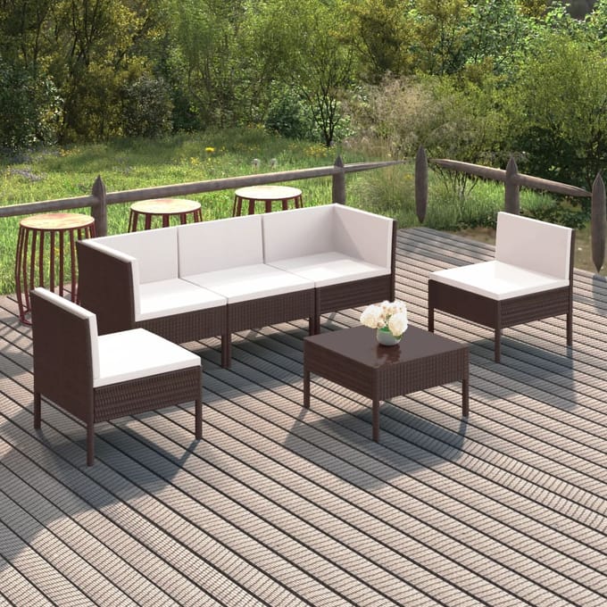 vidaXL - 6-delige - Loungeset - met - kussens - poly - rattan - bruin