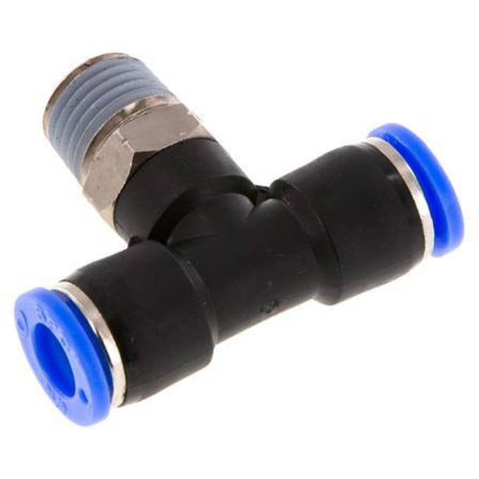 5/16'' x 1/4'' NPT inline T-stuk Messing/PBT Insteekfitting Buitendraad Draaibaar NBR [2 Stuks]