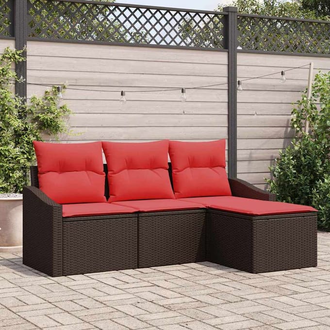 vidaXL - Bankstel - 4 - st - Bruin - poly - rattan