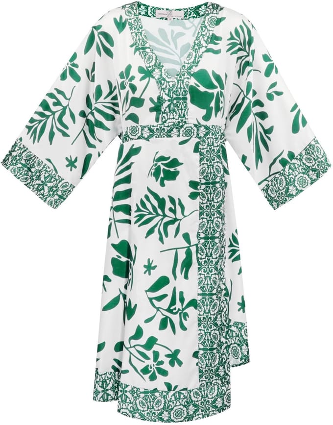 Bohemian Mini-Jurk met V-Hals en Flared Mouwen - Groen - Maat M
