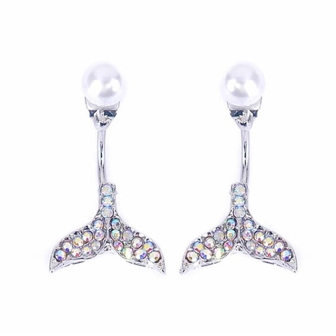 Fako Bijoux® - Oorbellen - Parel Met Staart - Strass - Zilverkleurig