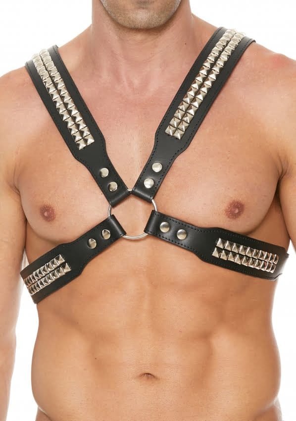 Shots - Ouch! Mannen Harnas met Piramide Studs Premium Leer black One Size