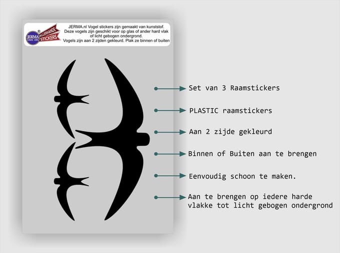 Zwaluw Vogelbescherming stickers set 3 vogels kleur Zwart
