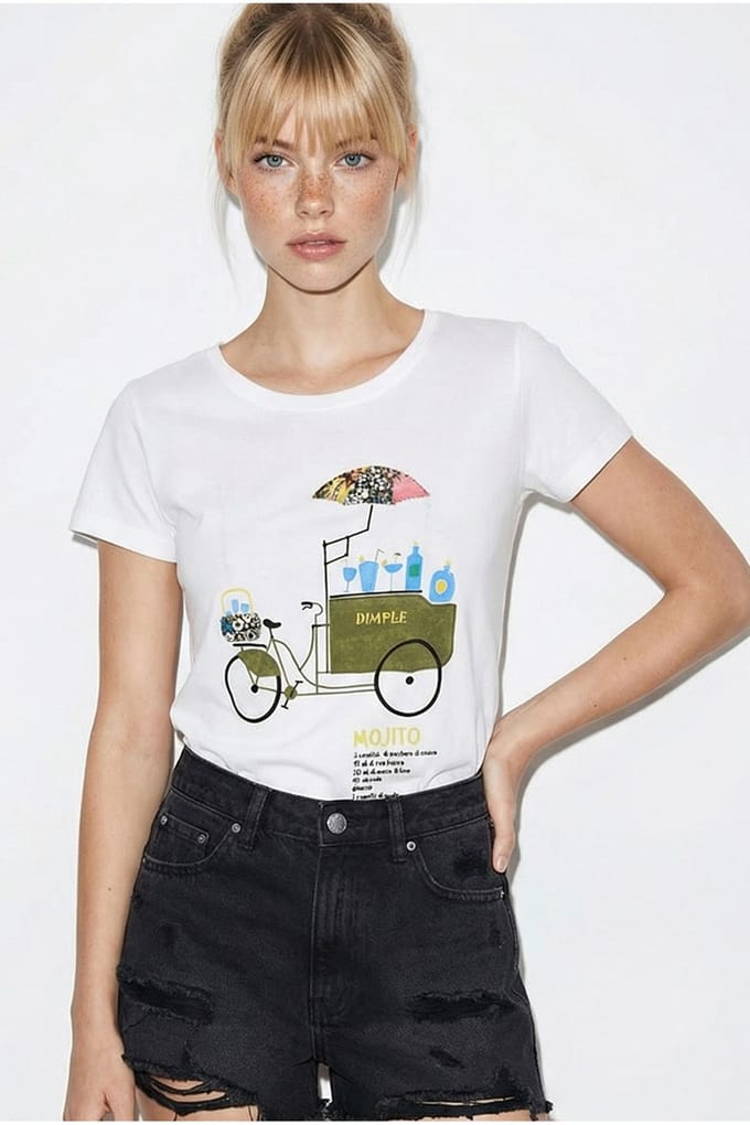 Geborduurde Geprinte Ronde Hals T-shirt