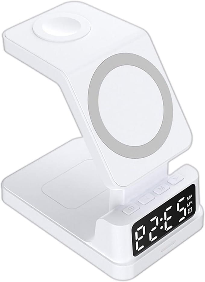 Digitale wekker - Oplaadstation - Ochtendroutine verbeteren - Draadloos opladen - 15W - Wit