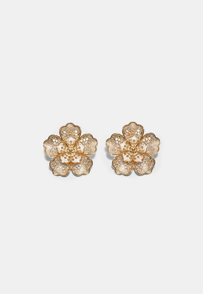 Stradivarius Oorbellen met bloemdesign en kanteffect  Goud OS