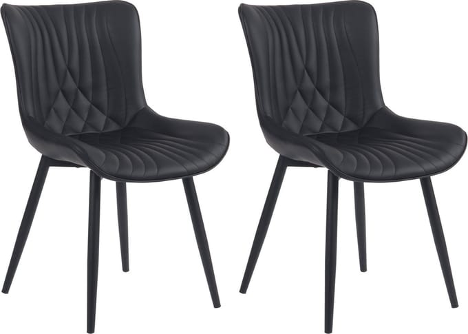 CLP Brady Set van 2 eetkamerstoelen - Zonder armleuning - Metaal frame - zwart Kunstleer