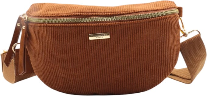 Flora&Co - Handtas - Crossbodytas - Bumbag - Ribfluweel - camel