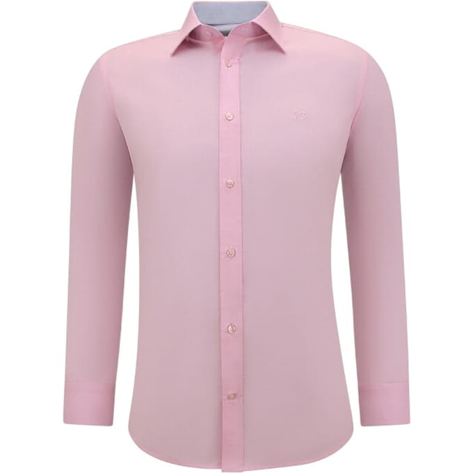 Overhemden Heren Lange Mouw - Effen Blouse Slim Fit - Roze