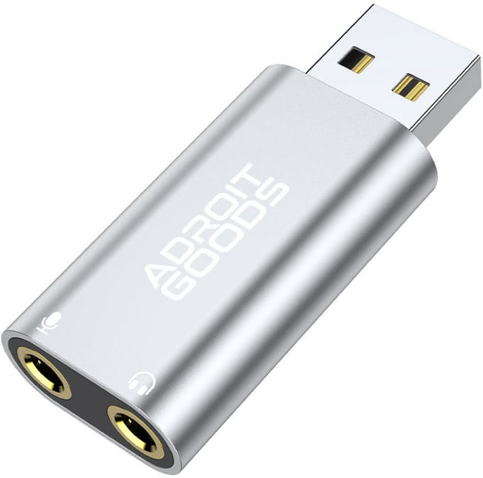 AdroitGoods USB A externe geluidskaart naar 3.5mm audio microfoon AUX adapter - Silver