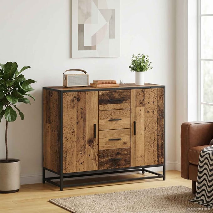 vidaXL - Dressoir - Oud - hout - 92 - x - 35 - x - 76 - cm - Bewerkt - hout