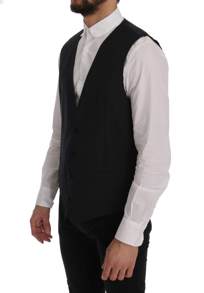 Zwarte Pinstripe Vest Klassieke Pasvorm