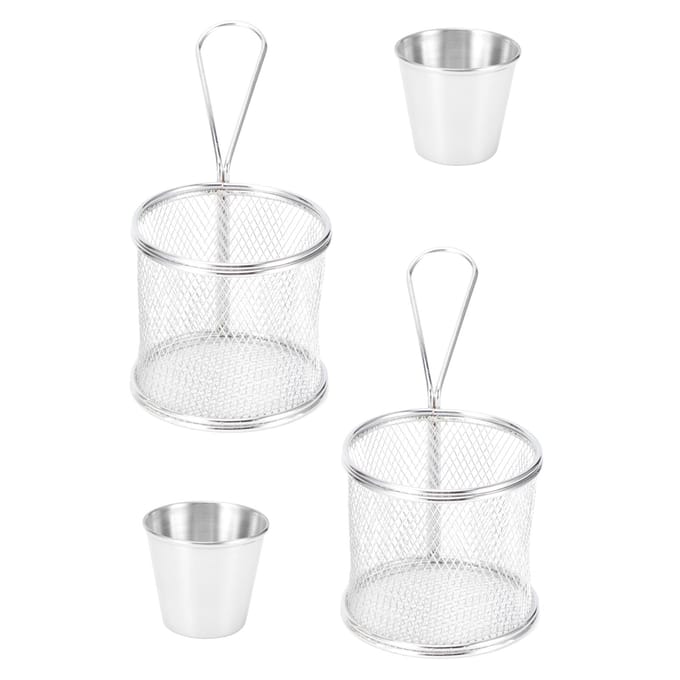 4-delige Set Mini Frituurmand Cilindrische Frietmand Zeef voor Keuken Koken white