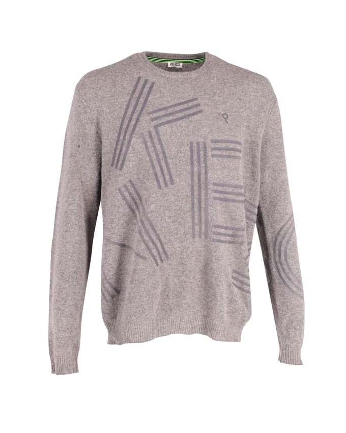 Kenzo grijze trui met flockprint van grijze wol.