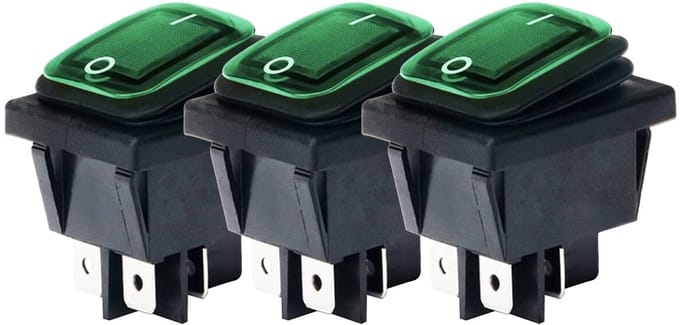 Orbit Electronic Wipschakelaar ON-OFF - 4-pins - 30x22mm - 16A 250V - Spat Waterdicht - KCD4-201-16 - Groen - 3 stuks
