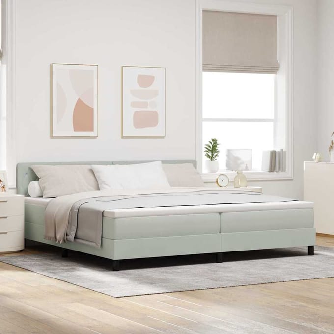 vidaXL - LED - Box - Spring - Bed - Lichtgrijs - 200 - x - 200 - cm - Fluweel