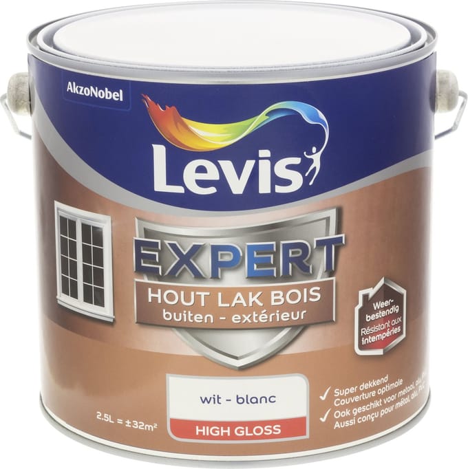 Levis - Expert Hout Lak Buiten High Gloss - Wit - 2,5 L