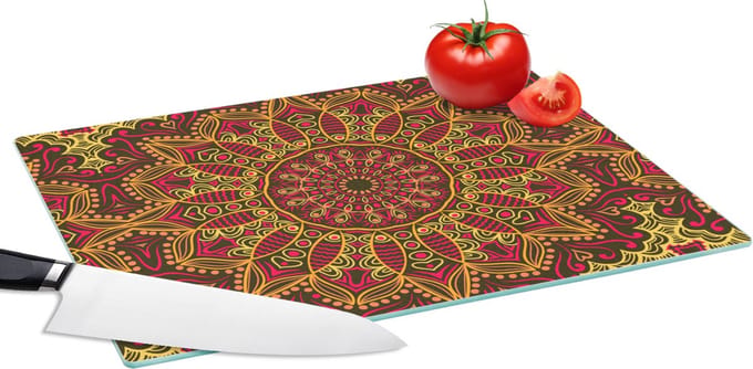 Glazen Snijplank - 39x28 - Patroon - Mandala - Planten - Snijplanken Glas