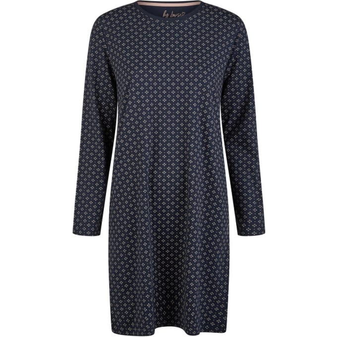 By Louise Essential Dames Nachthemd Lange Mouw AOP Blauw - Maat M