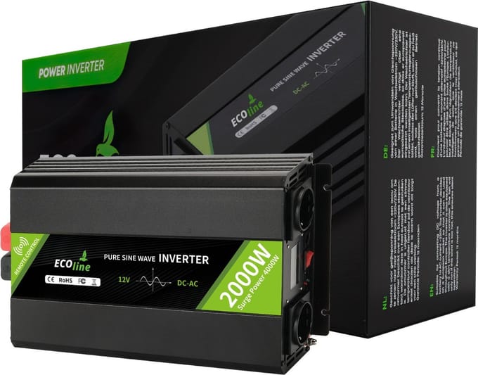 EcoLine - Omvormer 12V Naar 230V - 2000w Vermogen 4000w Piek- Zuivere sinus - Spanningomvormer - Remote Controlled