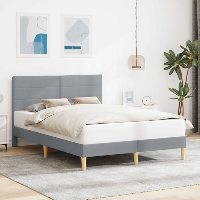 vidaXL - Bedframe - met - hoofdeinde - Lichtgrijs - 140 - x - 200 - cm - Stof