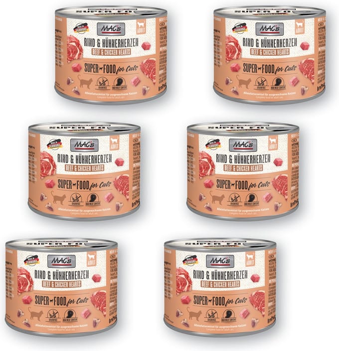 MAC's Kattenvoer Natvoer Blik 99% Rund & Kippenhart 6 x 200g