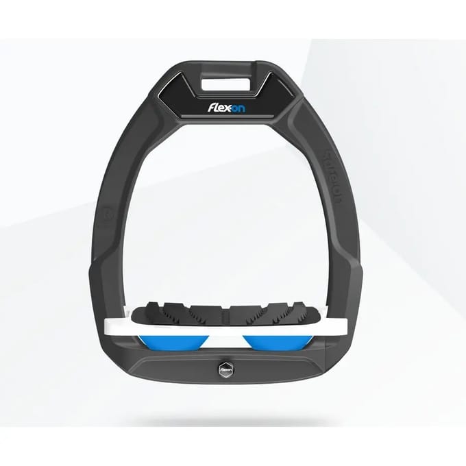 Veiligheidsstijgbeugels Paardrijden Ingebogen Grip Antraciet/Wit/Blauw Flex-On Safe-On