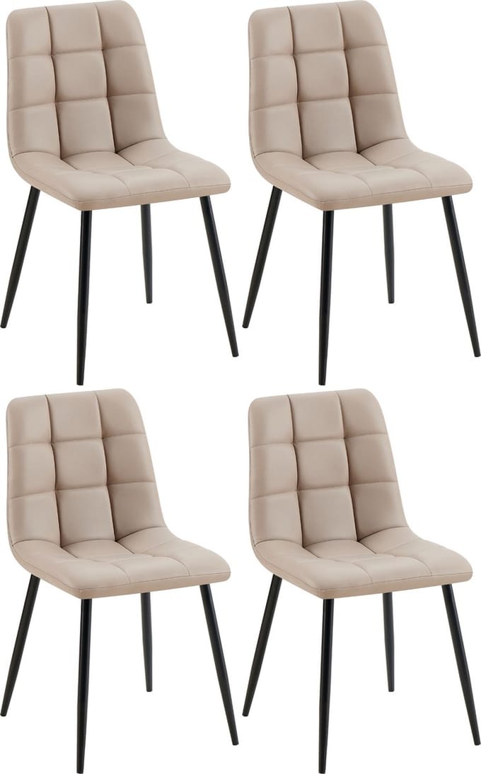 CLP Antibes Set van 4 Eetkamerstoelen - Zonder armleuning - Metaal frame - Kunstleer/taupe