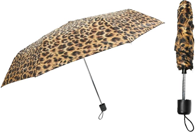 Benson Paraplu mini - 2x - luipaardprint - opvouwbaar - 93 x 55 cm - reisparaplu - compact
