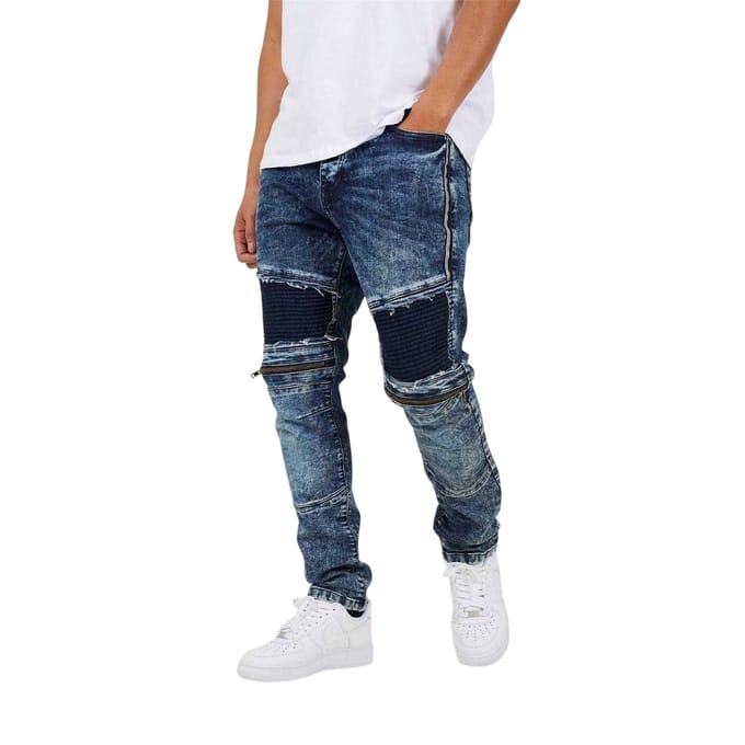 Brave Soul Heren Gewassen Biker Slim Jeans (Donkerblauw)