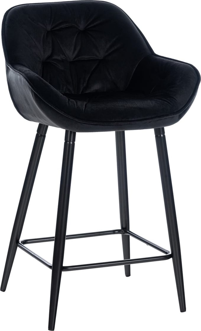 CLP Gibson 76 Barkruk - Met armleuning - Met rugleuning - Fluweel - Velvet - zwart