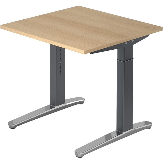 Bureautafel TOPAS LINE, handmatig in hoogte verstelbaar, B 800 mm, eik/grafiet/aluminium gepolijst