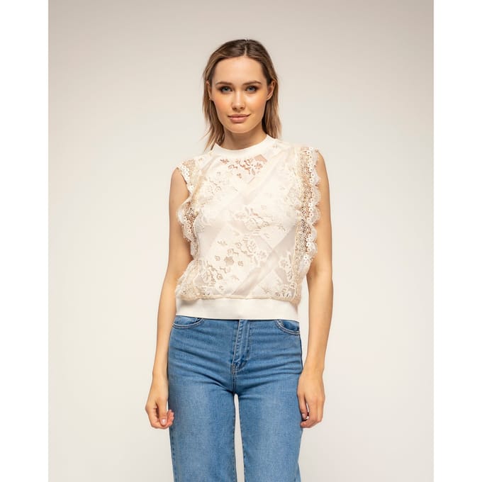 Semitransparante kantentop met elastische taille