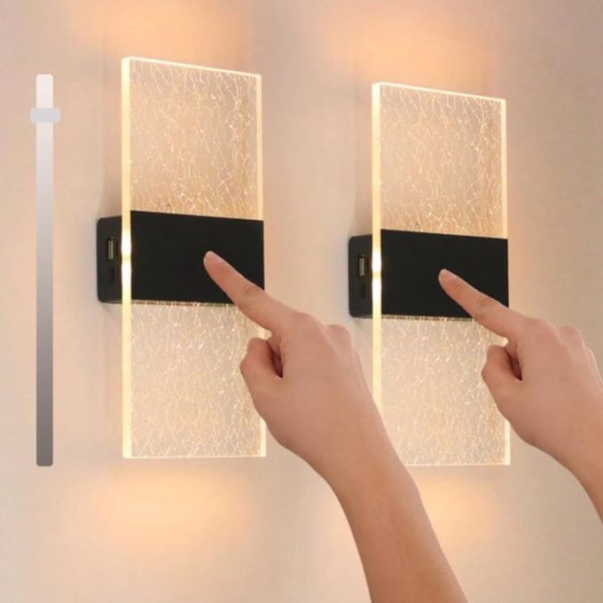 Wandlamp op batterijen - touchbediening - USB-oplaadbaar - set van 2 - zwart