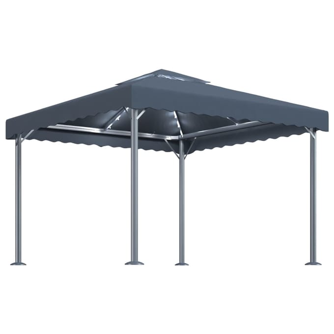 vidaXL - Prieel - met - LED-lichtslinger - 300x300 - cm - aluminium - antracietkleur