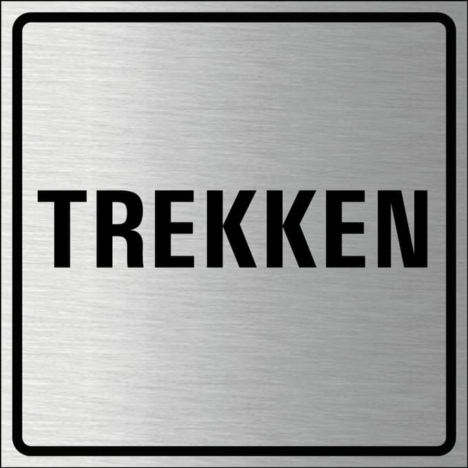 Trekken bordje, geborsteld aluminium 150 x 150 mm